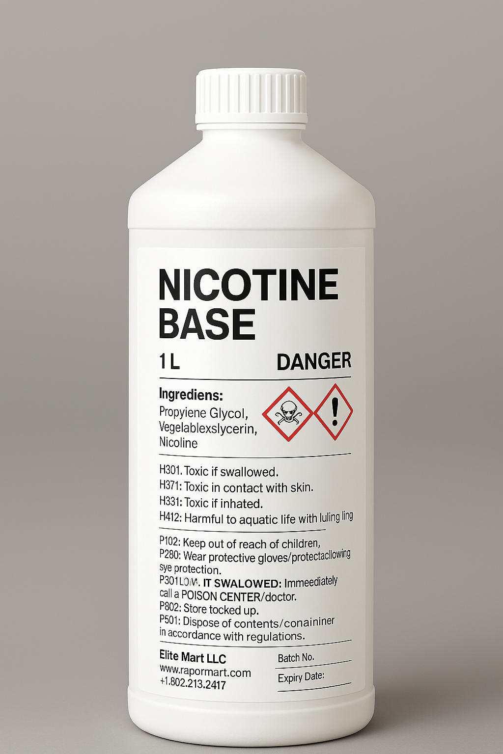UNFLAVORED 3-72MG/ML NICOTINE BASE 1L 50/50 VG/PG Vapo Mart